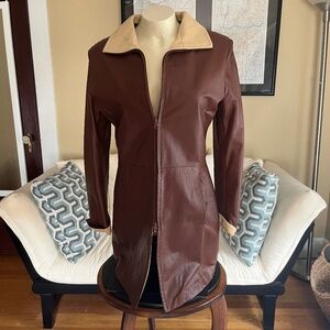 Vera Pelle Lambskin Leather Zip-up Car Coat w/Cream Trim Fully Lined Italy